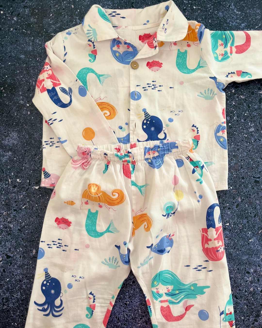 Kapas white mermaid pajama set 4/5Y