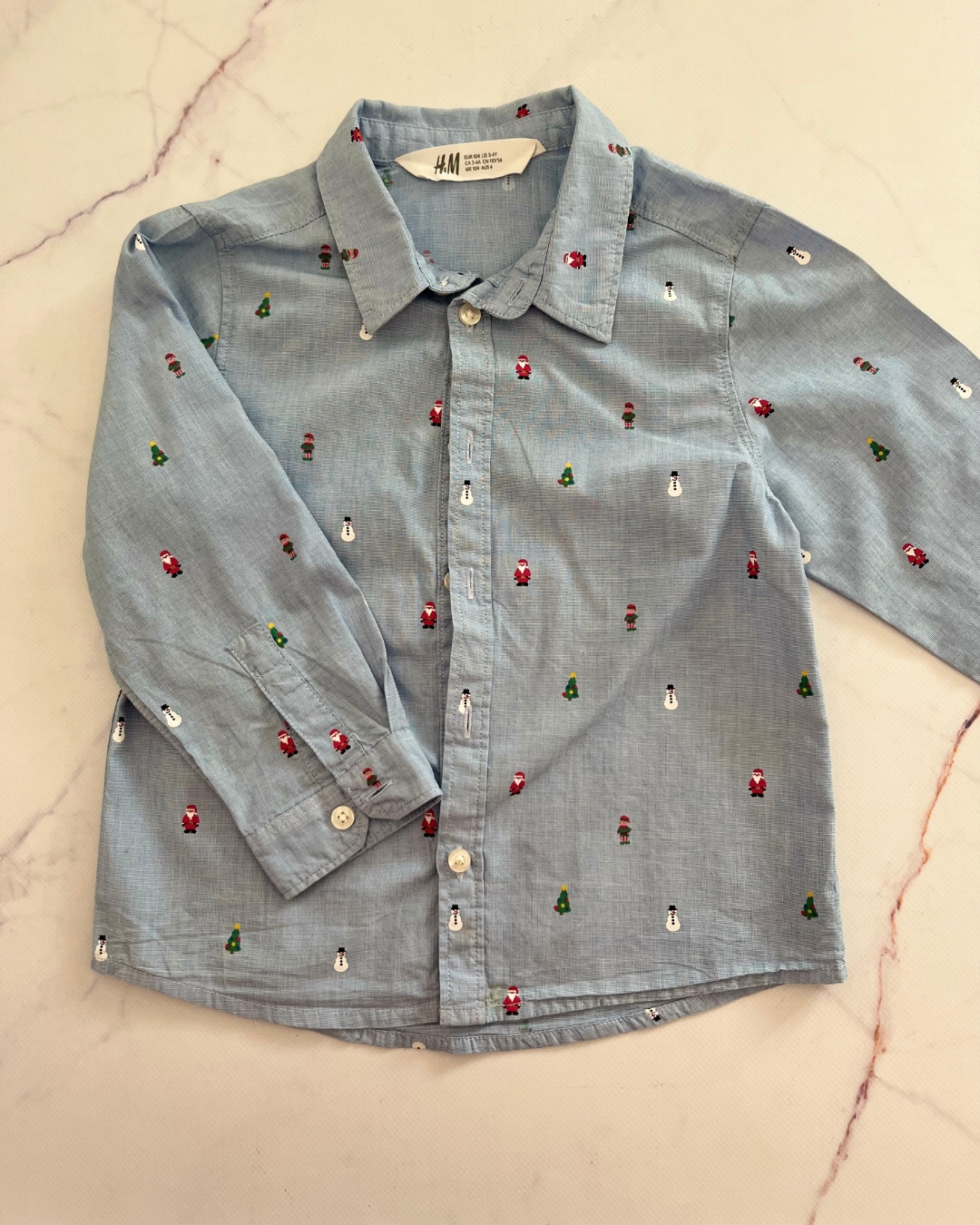 H&M blue Xmas collared shirt 3/4Y