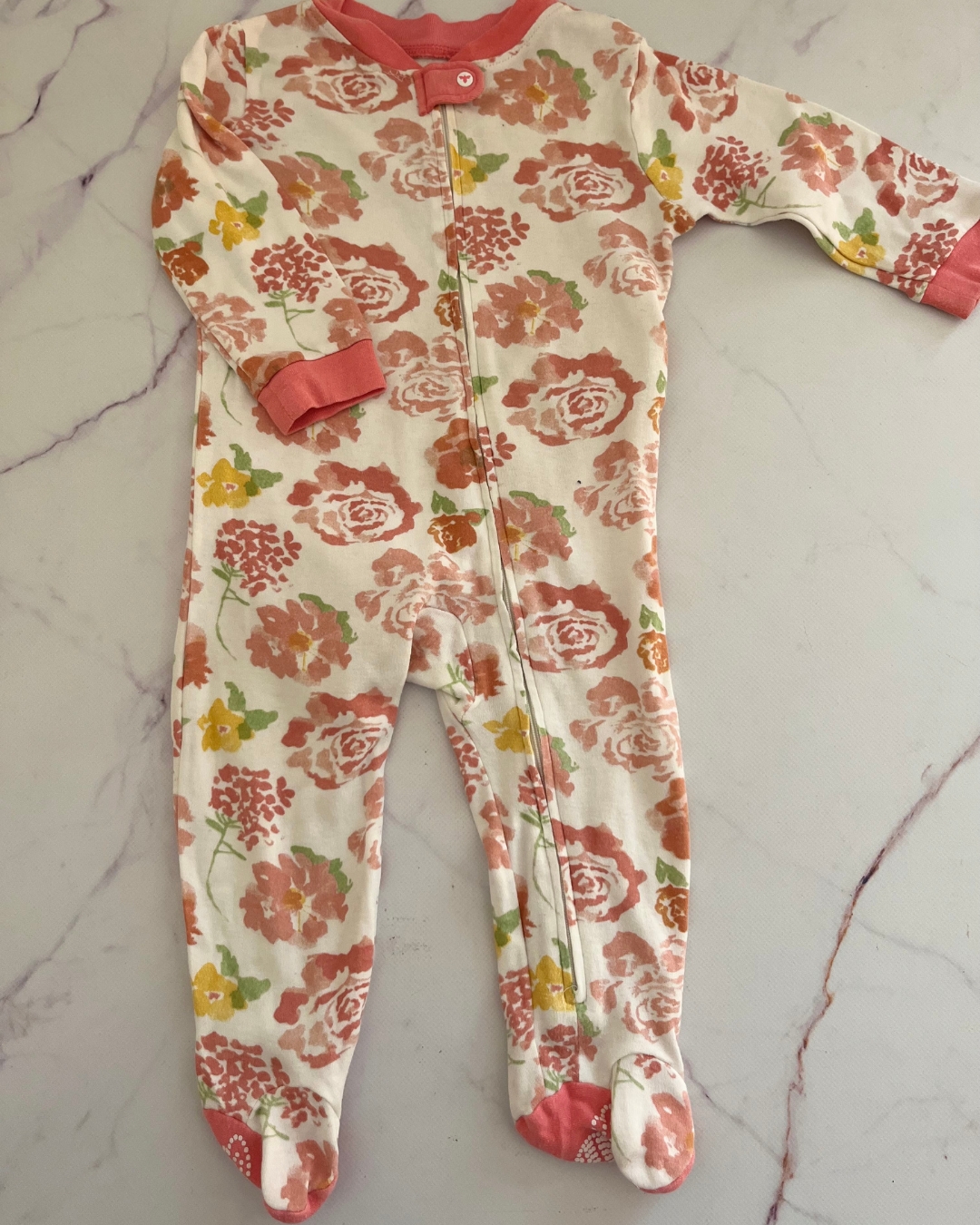 Burt's Bees white onesie with roses 6/9M