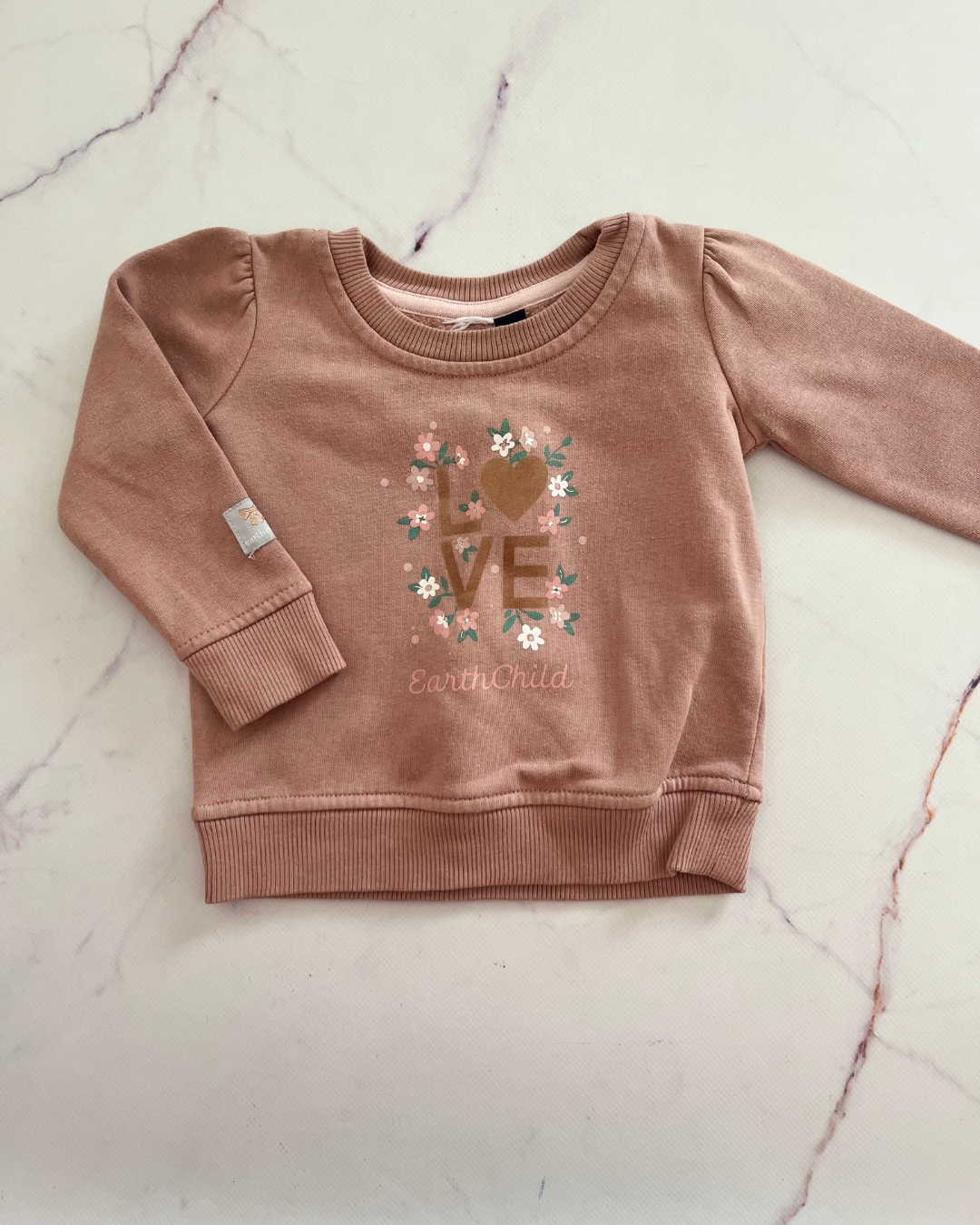 Earth Child pink flower Love sweater 6/12M