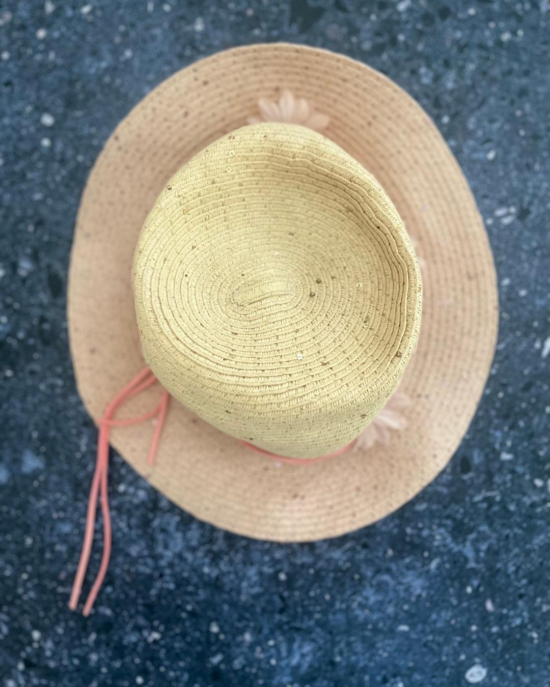 Woolworths straw hat with flowers 4/5Y