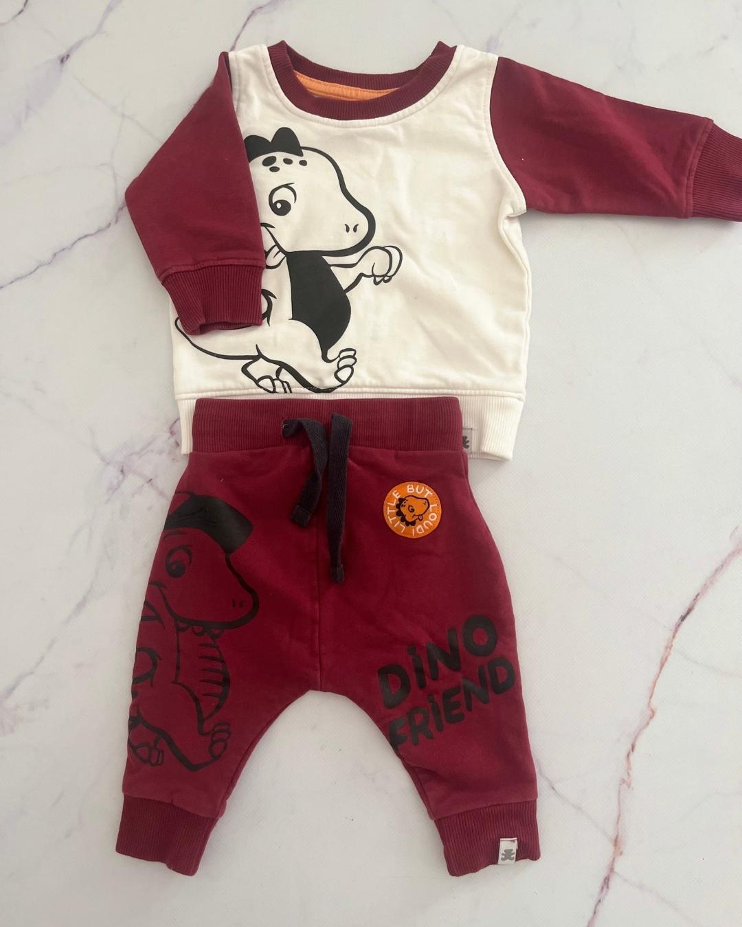 Woolworths white and purple dinosaur top and pants 1/3M