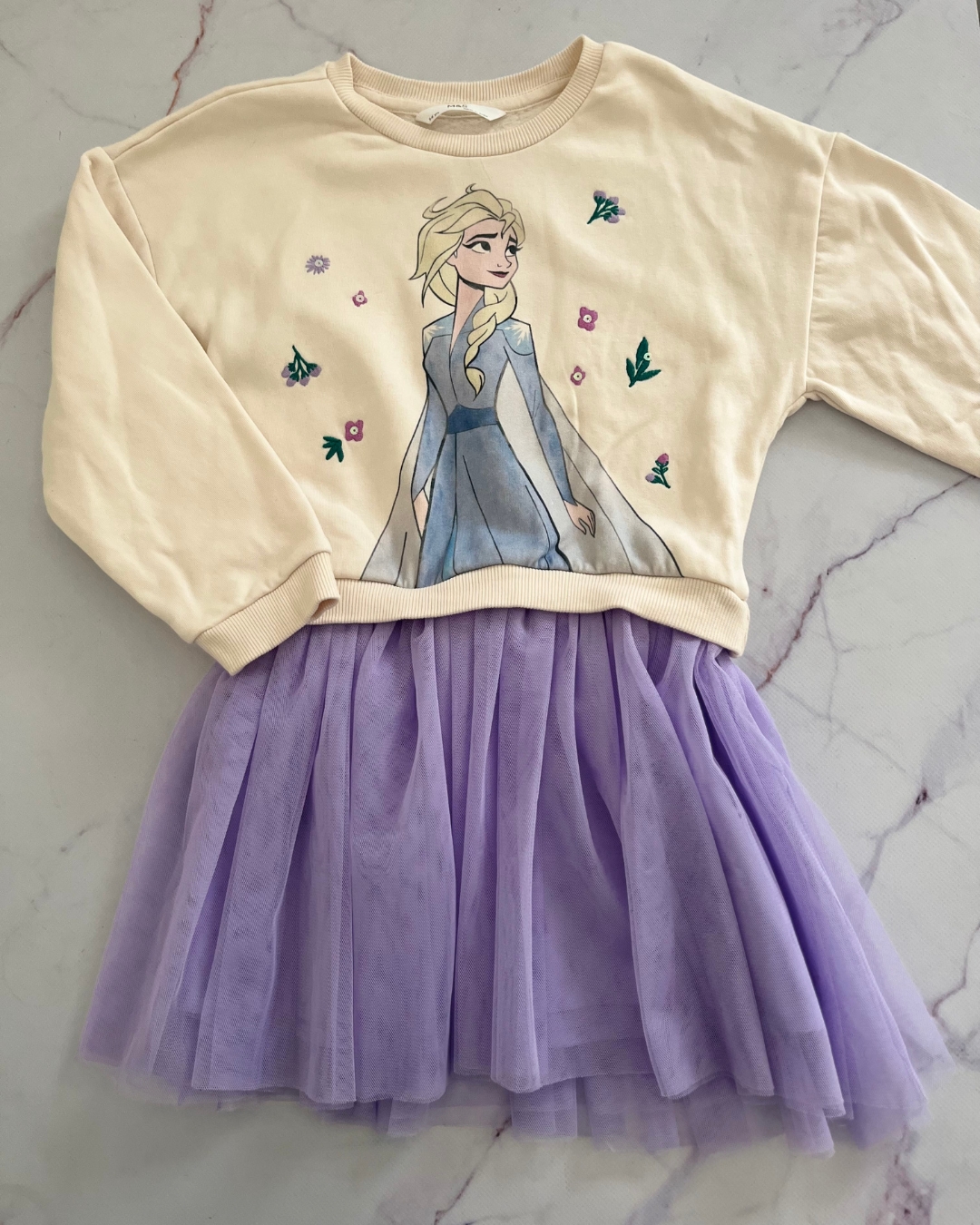 M&S beige Frozen dress with tulle skirt 5/6Y