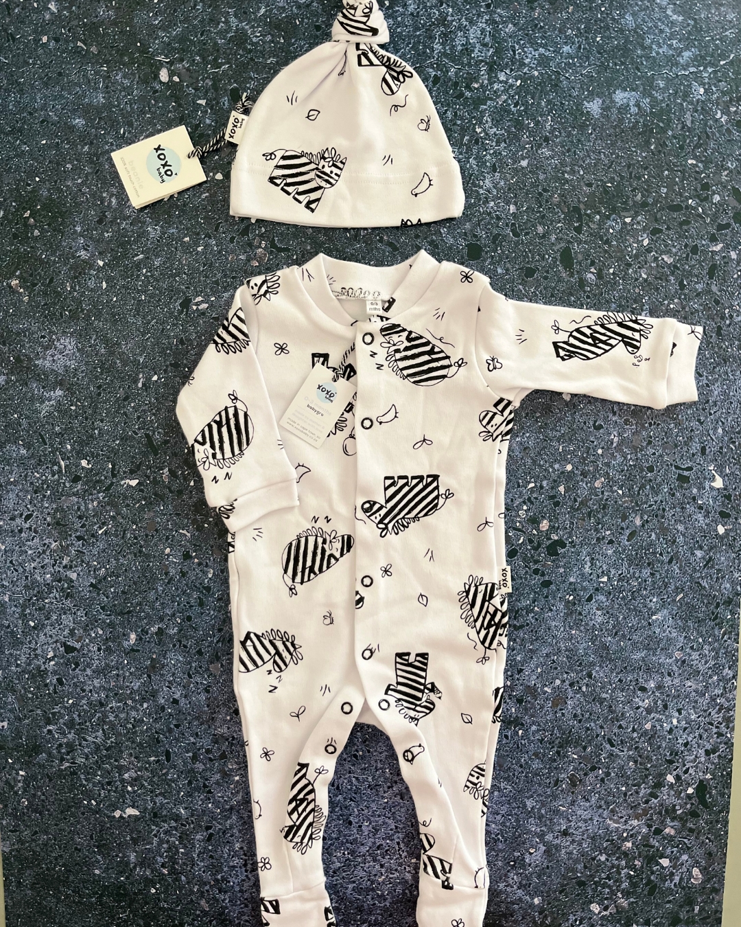 *NEW* XOXO white zebra onesie and beanie 0/3M