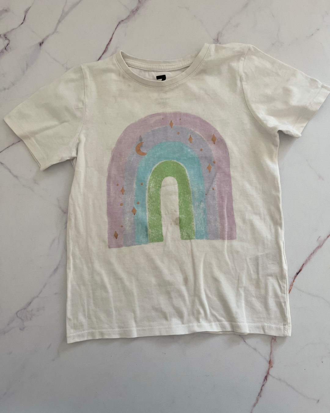Cotton On white rainbow T shirt 7Y