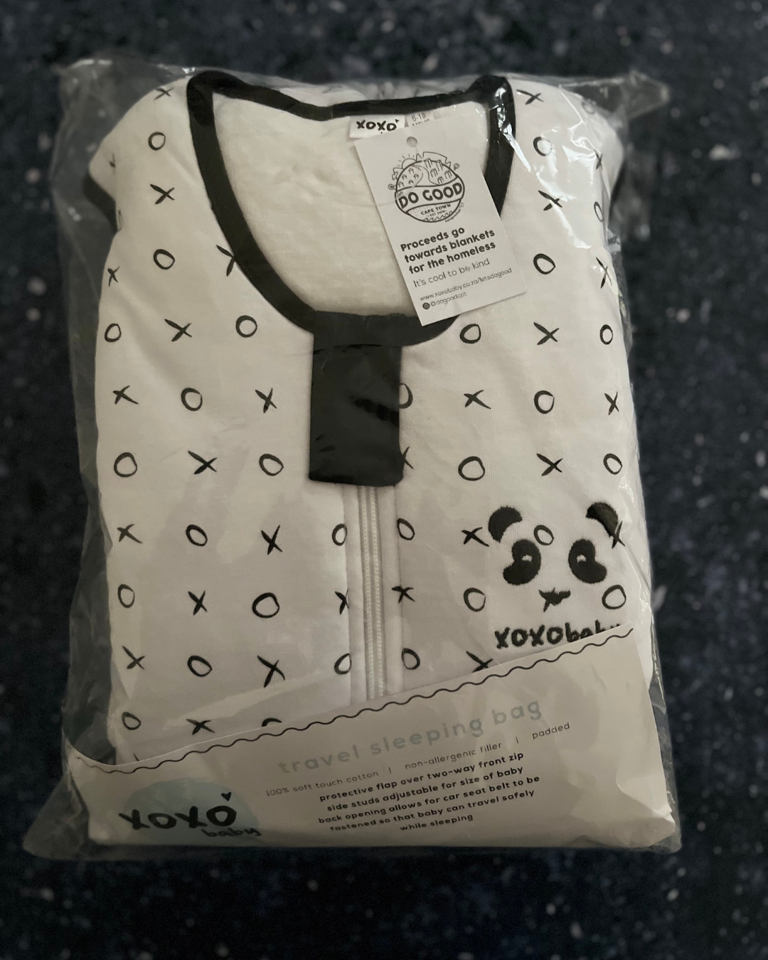 *NEW* XOXO white travel sleeping bag with pandas 6/18M