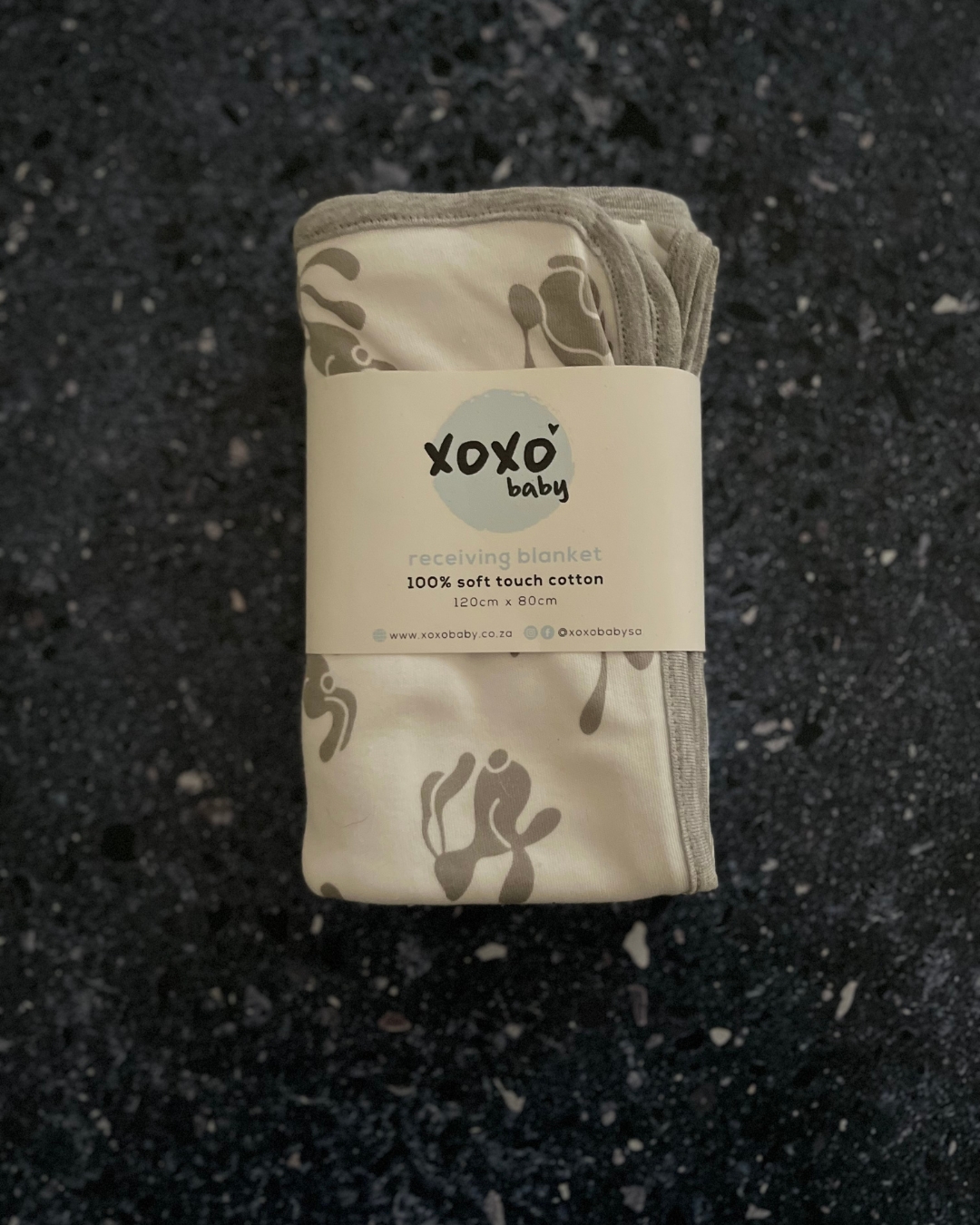 *NEW* XOXO white receiving blanket with grey bunnies
