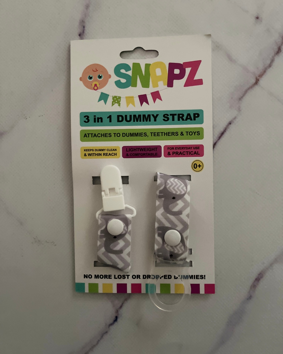 *NEW* Snapz 3 in 1 dummy clip grey elephant