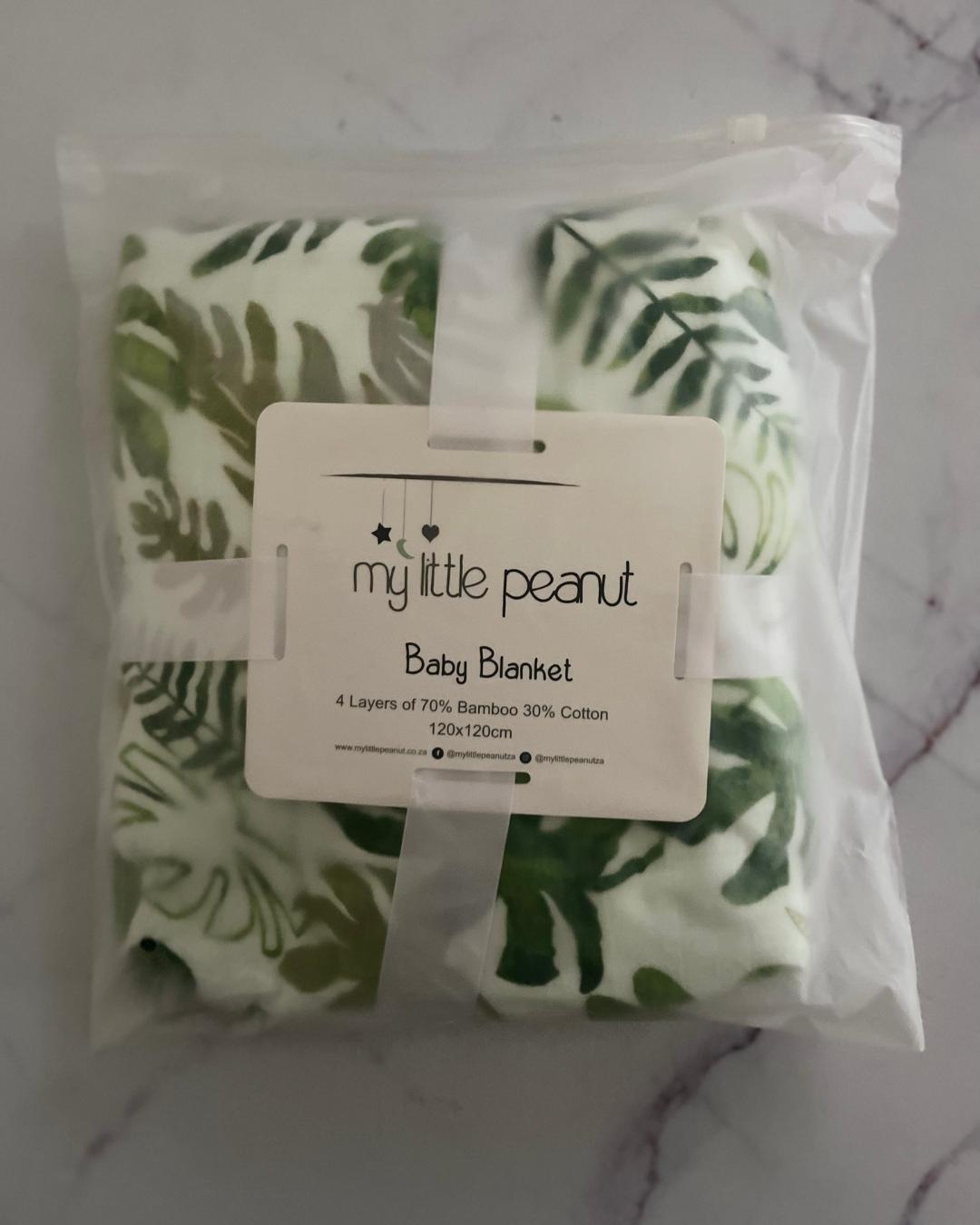 *NEW* My Little Peanut white baby blanket with green leaves