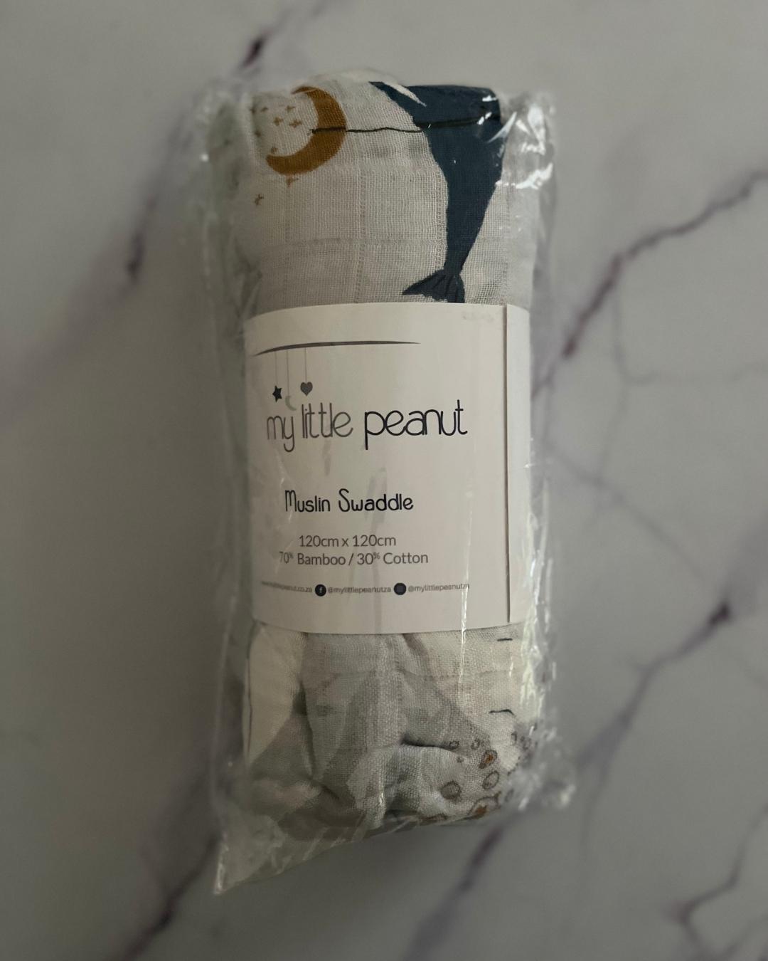 *NEW* My Little Peanut blue muslin swaddle with seals