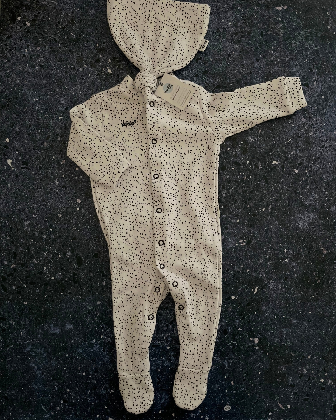 *NEW* XOXO white polka dot onesie and beanie 0/3M