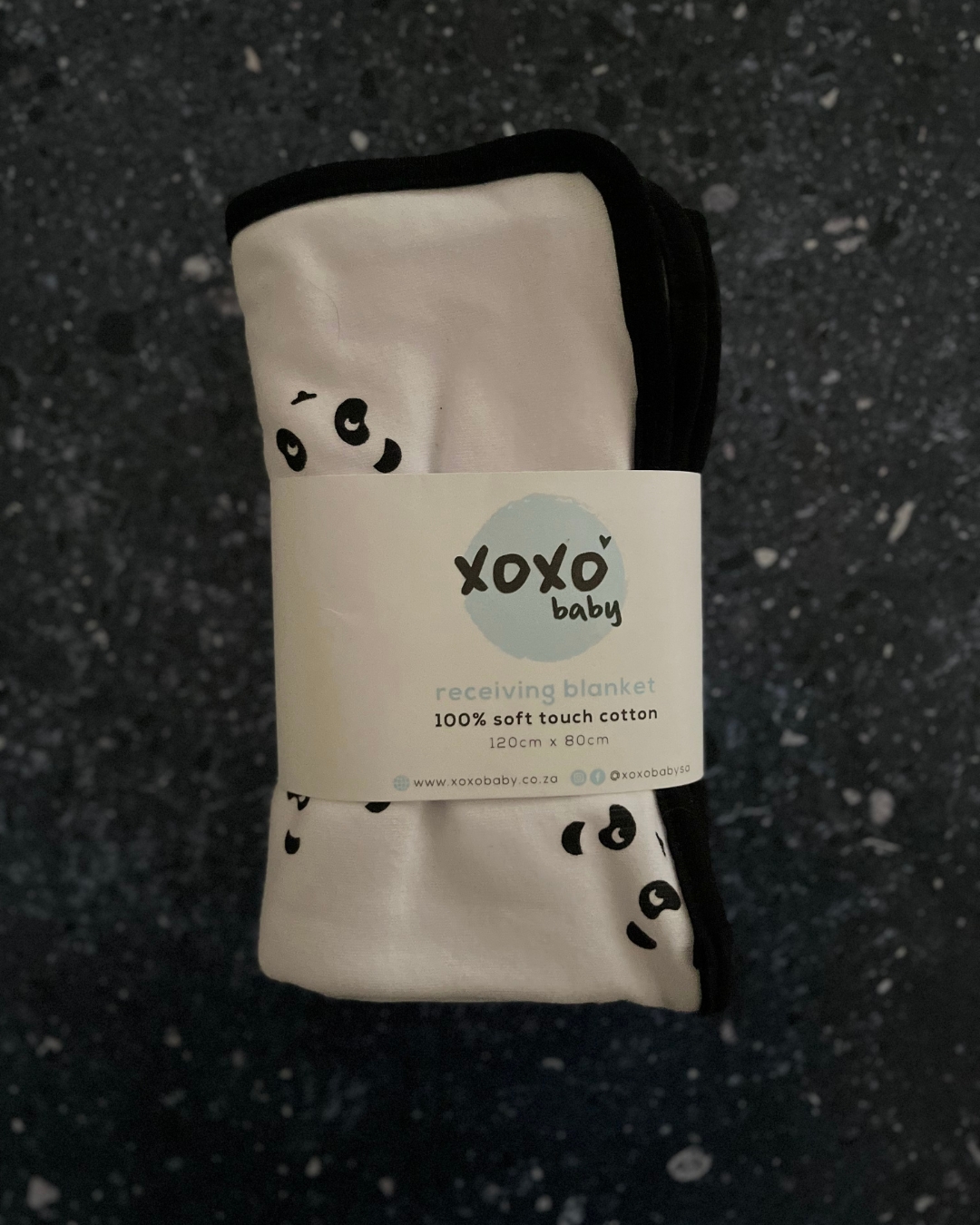 *NEW* XOXO white receiving blanket with black pandas