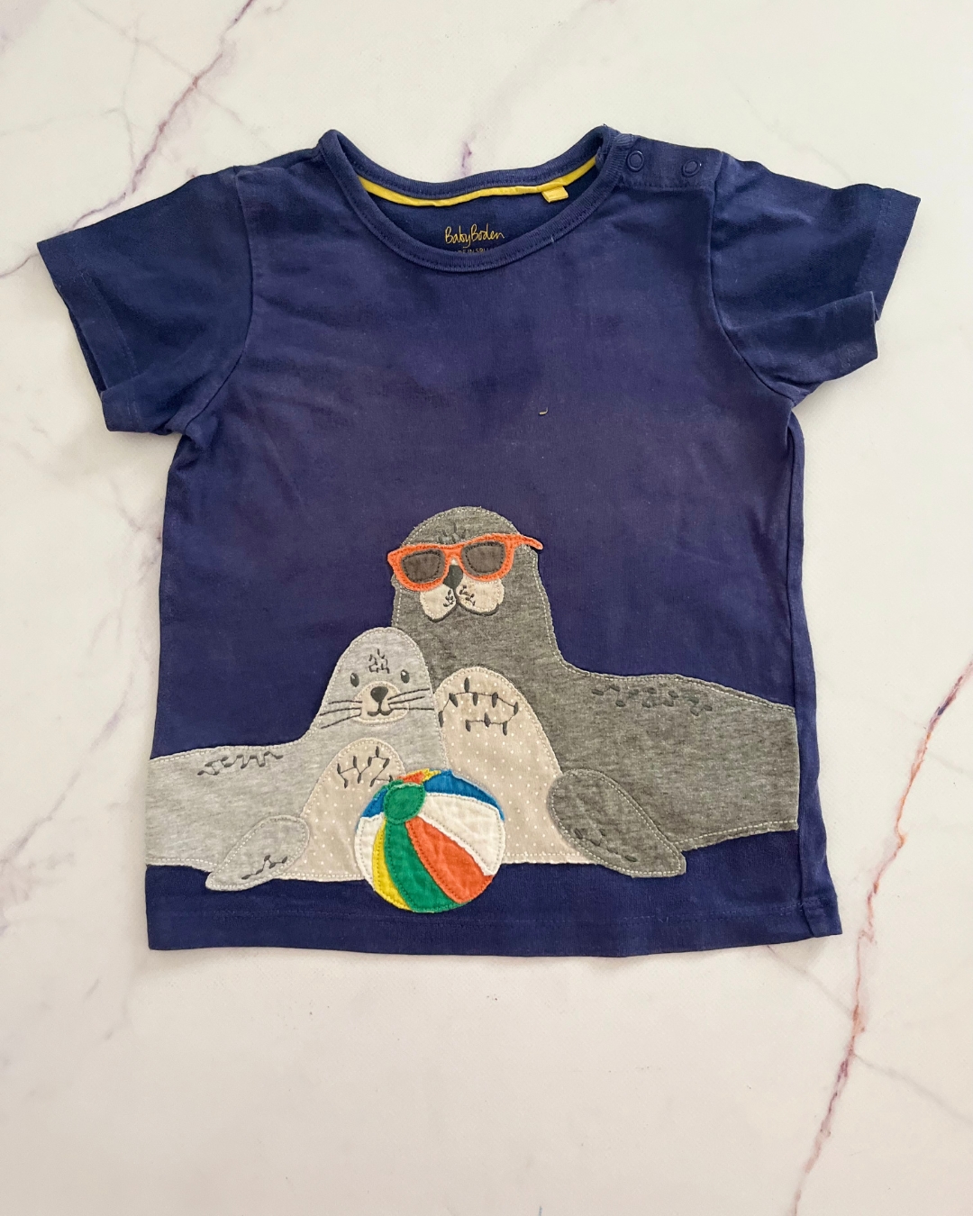 Baby Boden blue seals T shirt 2/3Y