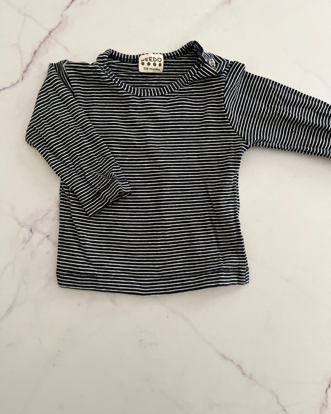 Keedo blue and white striped long sleeve top 3/6M