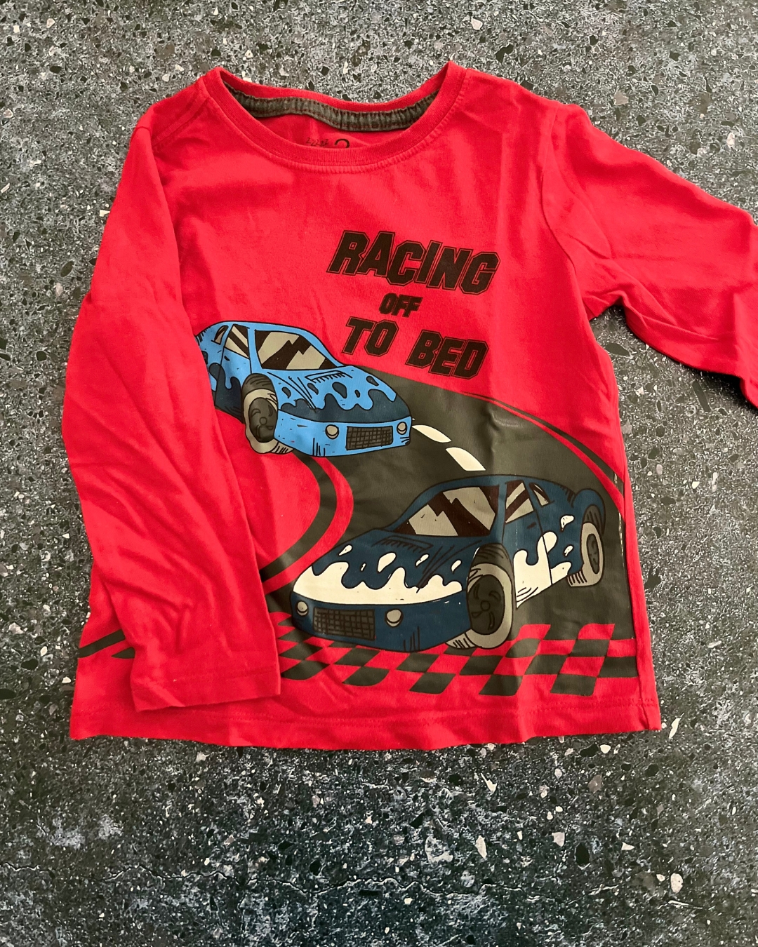 Woolworths red racing to bed long sleeve pajama top 3Y