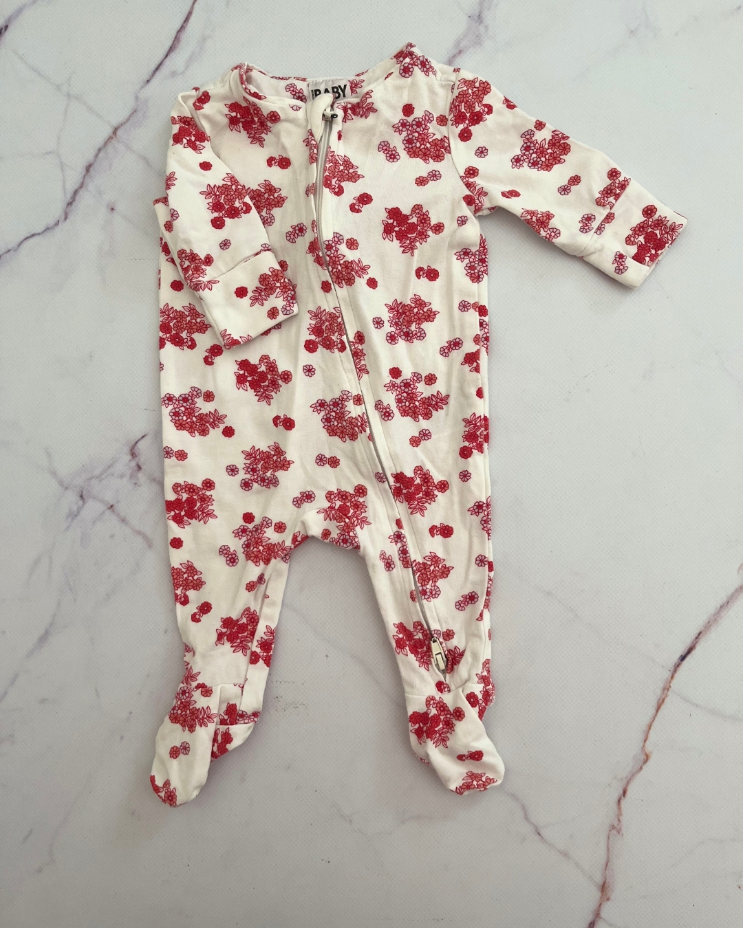 Cotton On white onesie with red flowers 0/3M