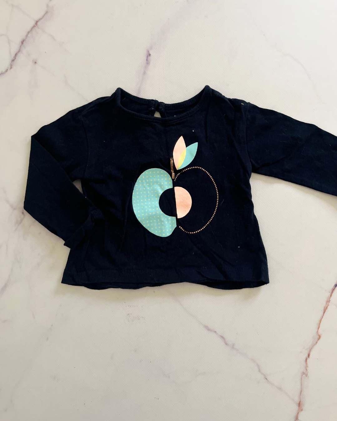 Cotton On blue apple long sleeve T shirt 0/3M