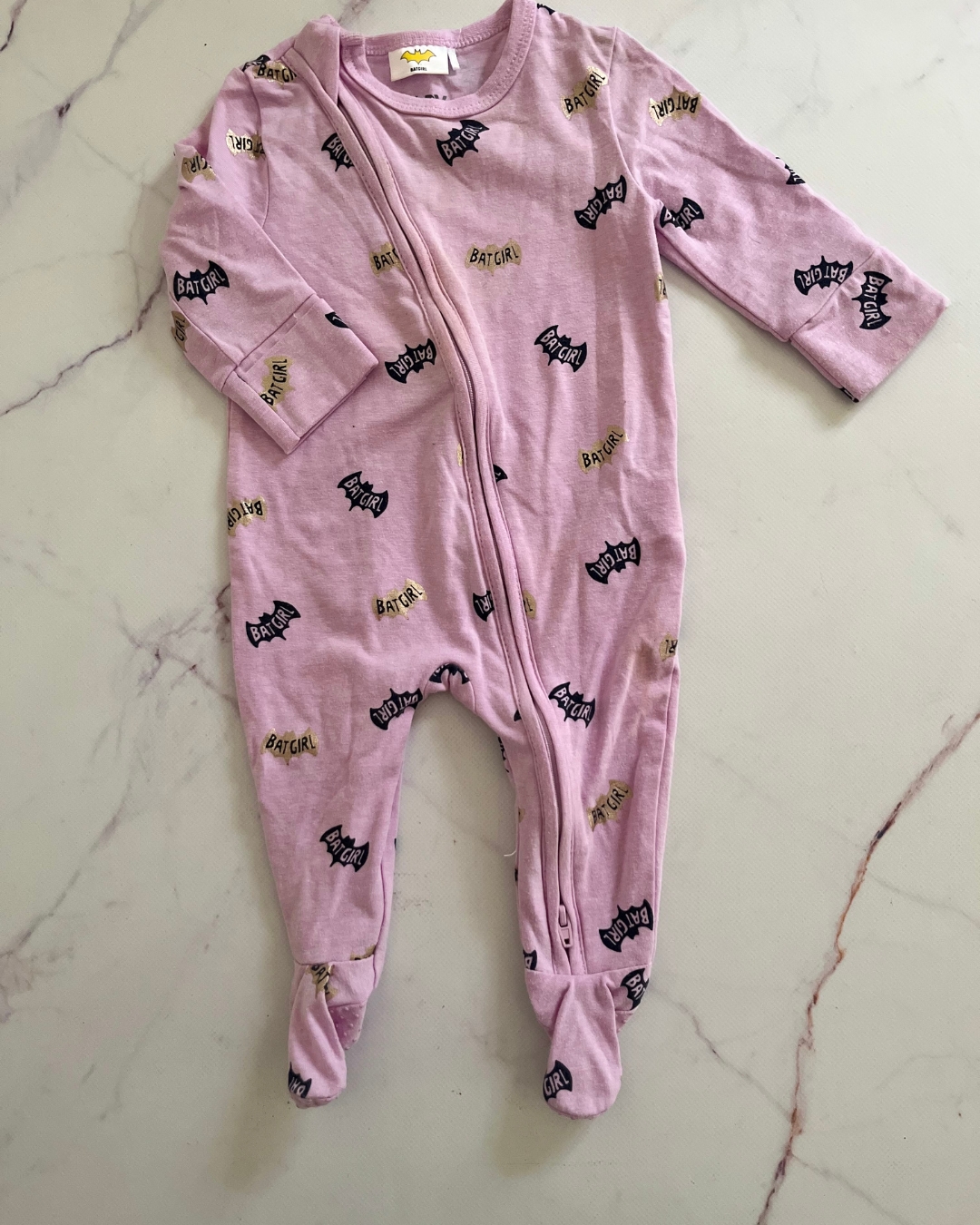 Cotton On pink Batgirl onesie 3/6M