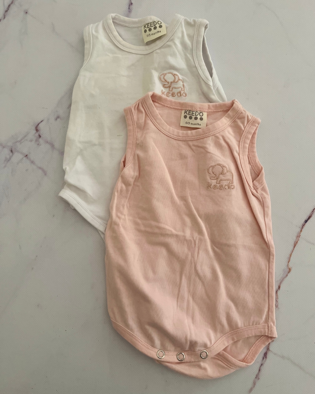 Keedo white and pink elephant baby grow set 0/3M