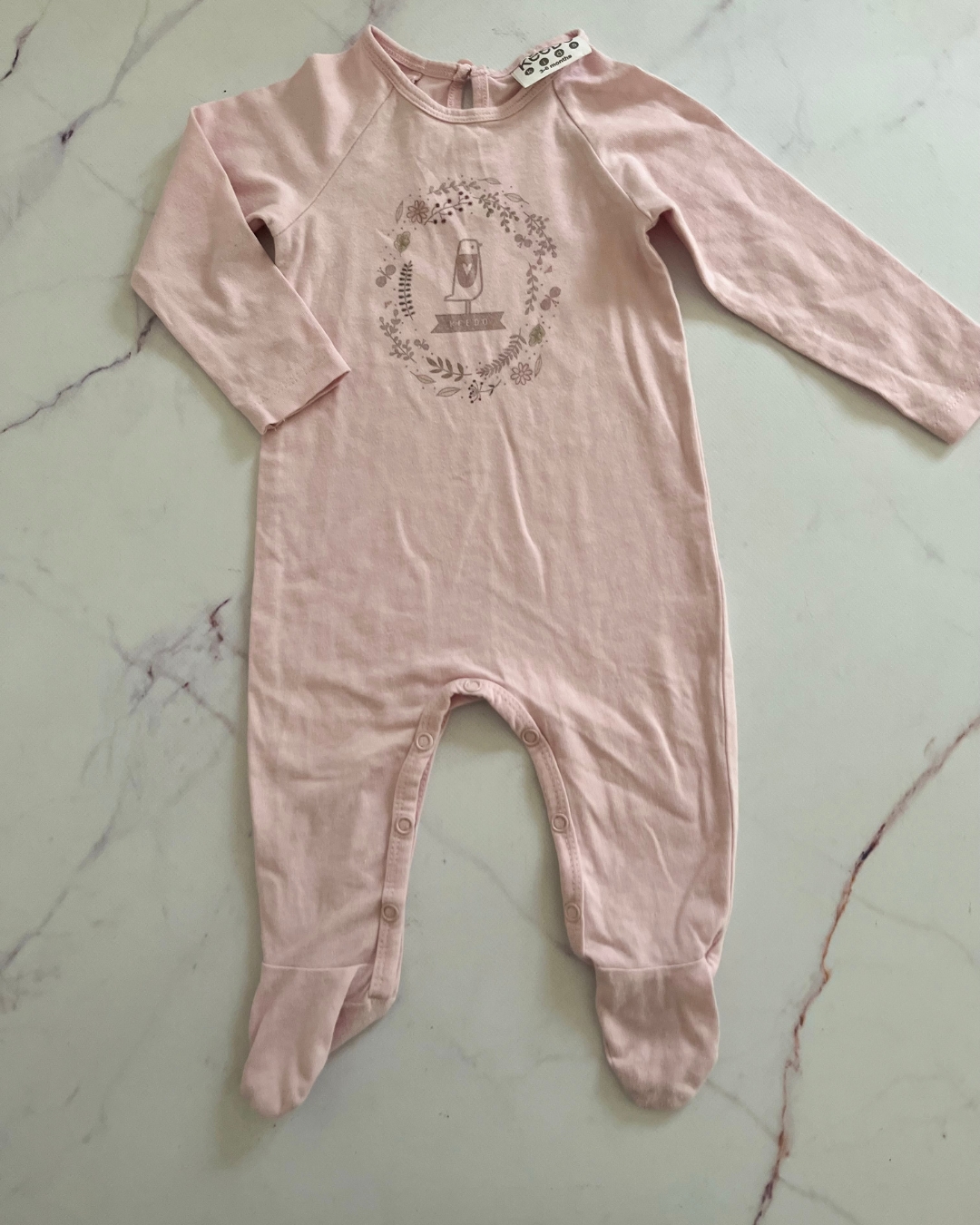 Keedo pink floral bird onesie 3/6M