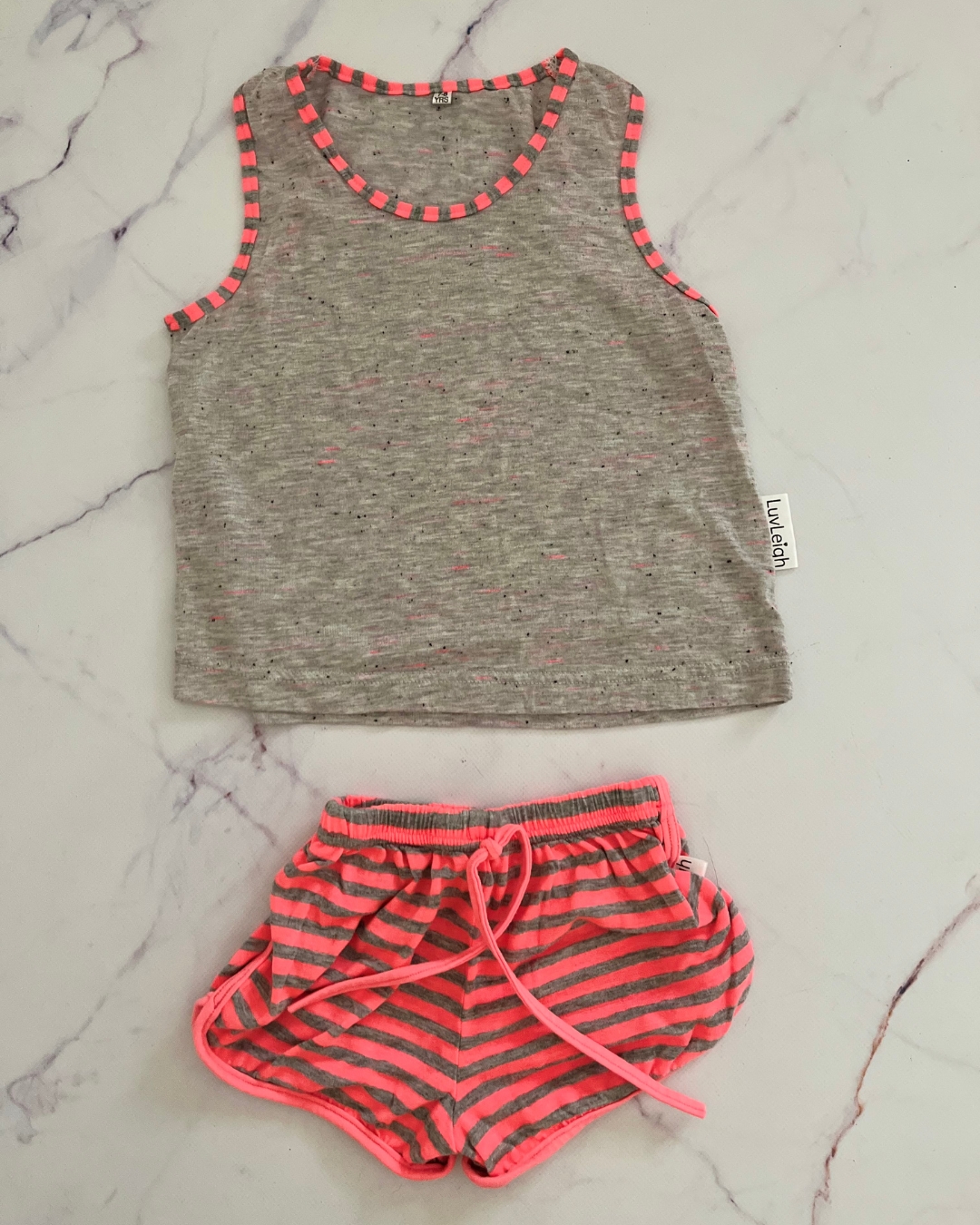 Luv Leigh grey and orange pajama set 7/8Y