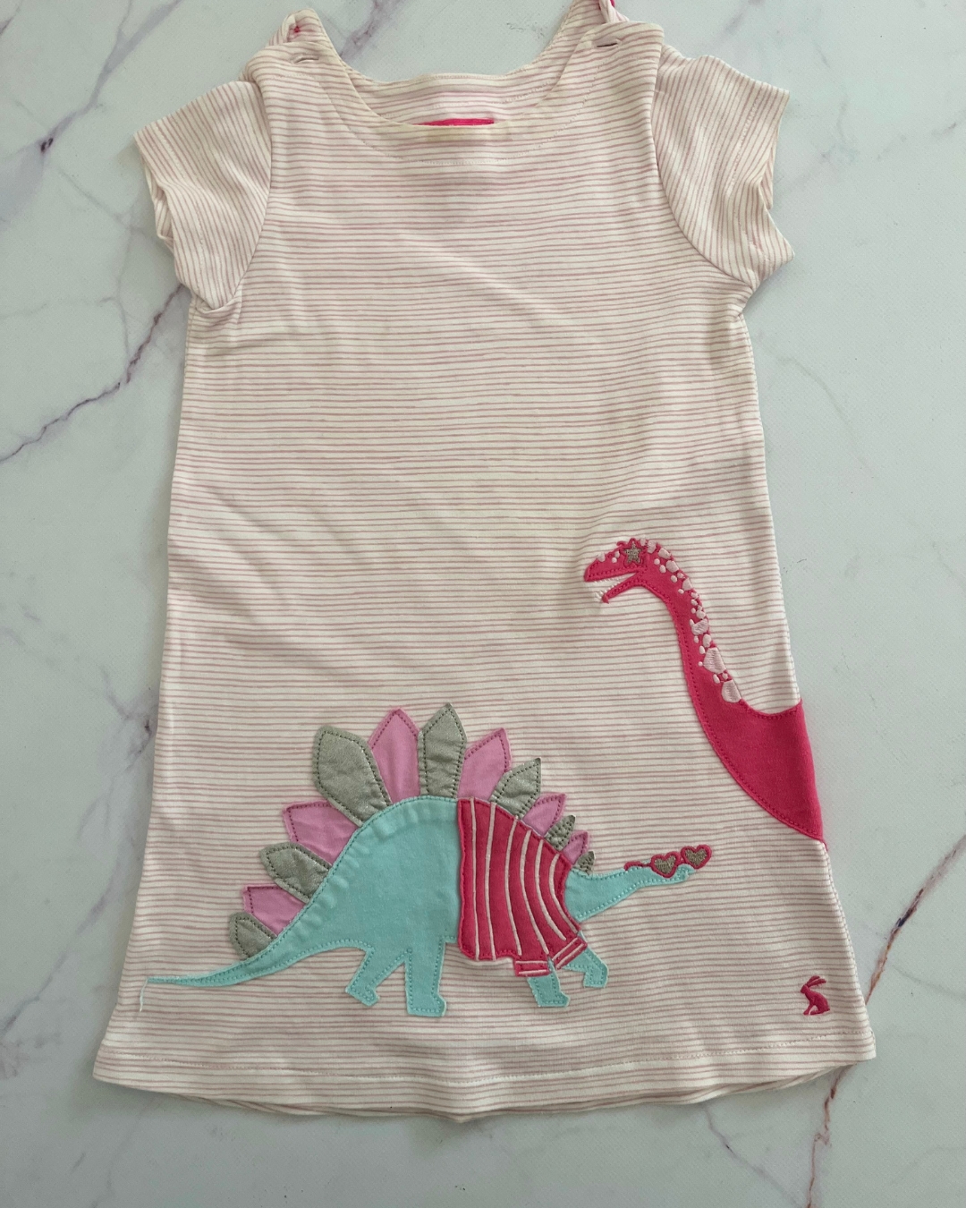Joules white and pink striped dinosaur dress 4Y