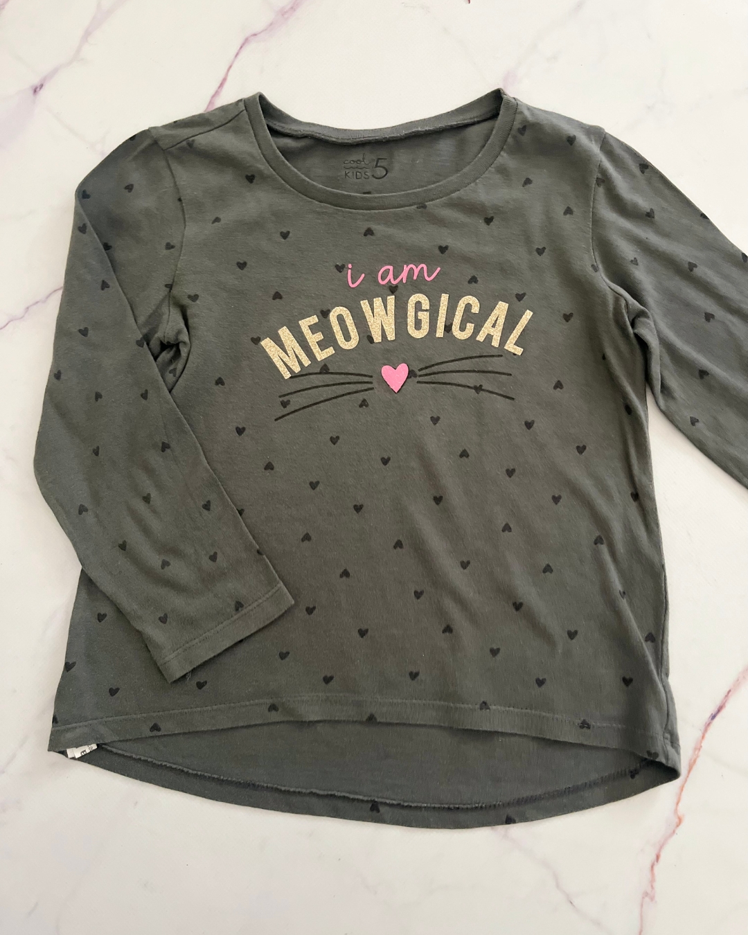 Woolworths grey I am Meowgical long sleeve T shirt 5Y