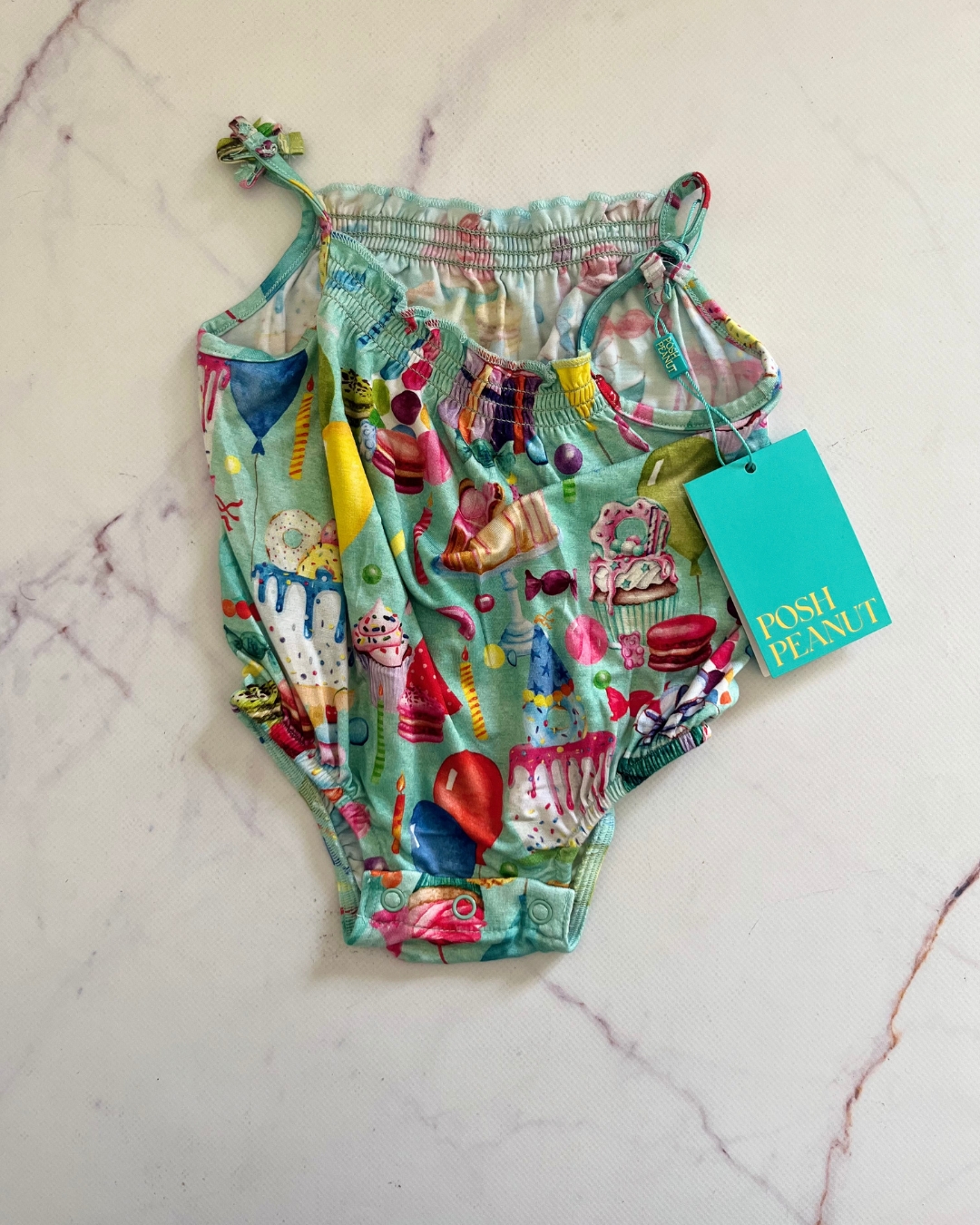 *NEW* Posh Peanuts green birthday party baby grow 0/3M