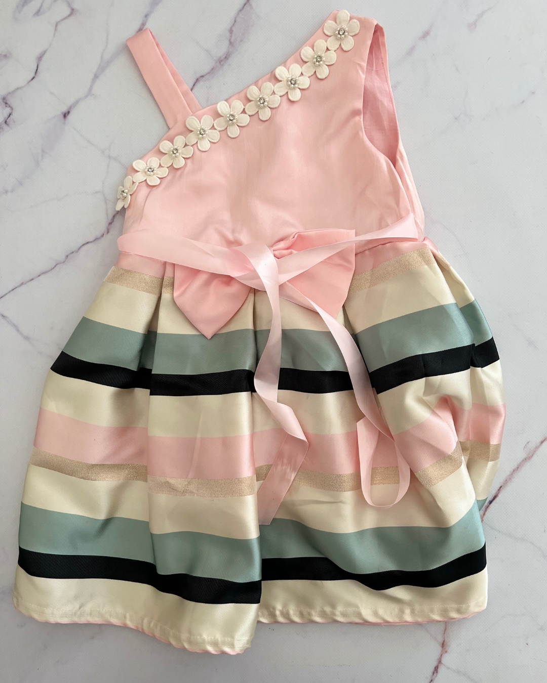 Pink, green, black and beige party dress 5/6Y