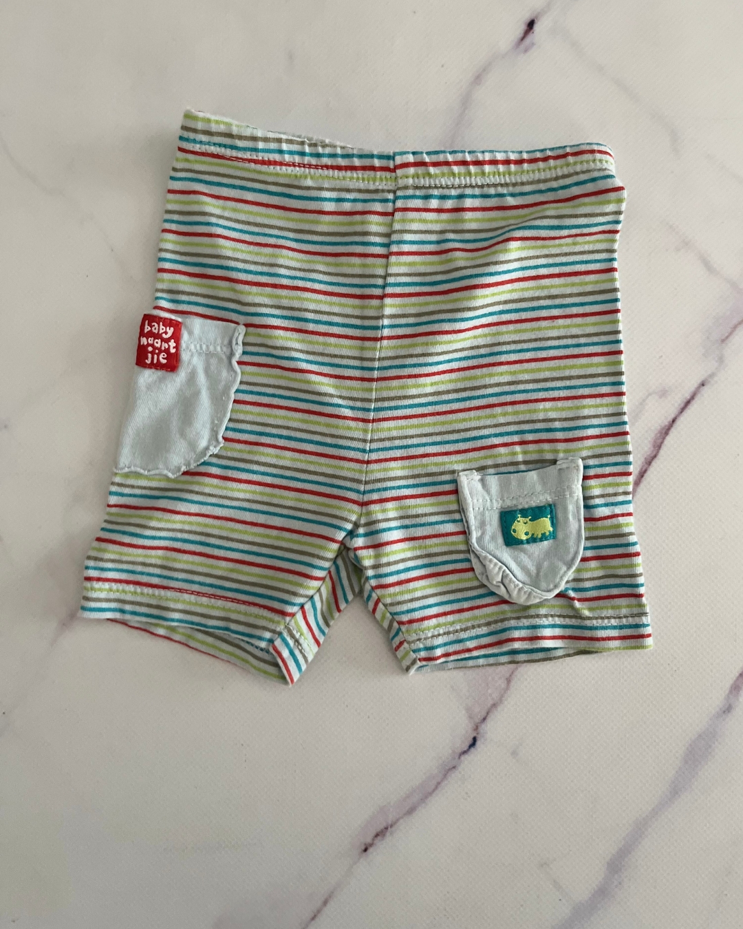 Naartjie grey shorts with blue, red, brown and green stripes 0/3M