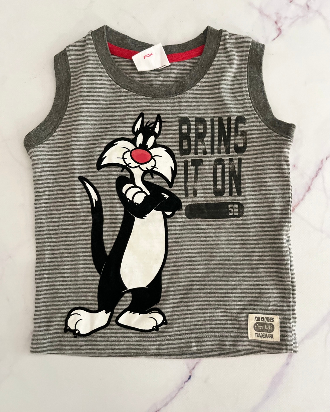 Fox Looney Tunes grey striped vest 18/24M