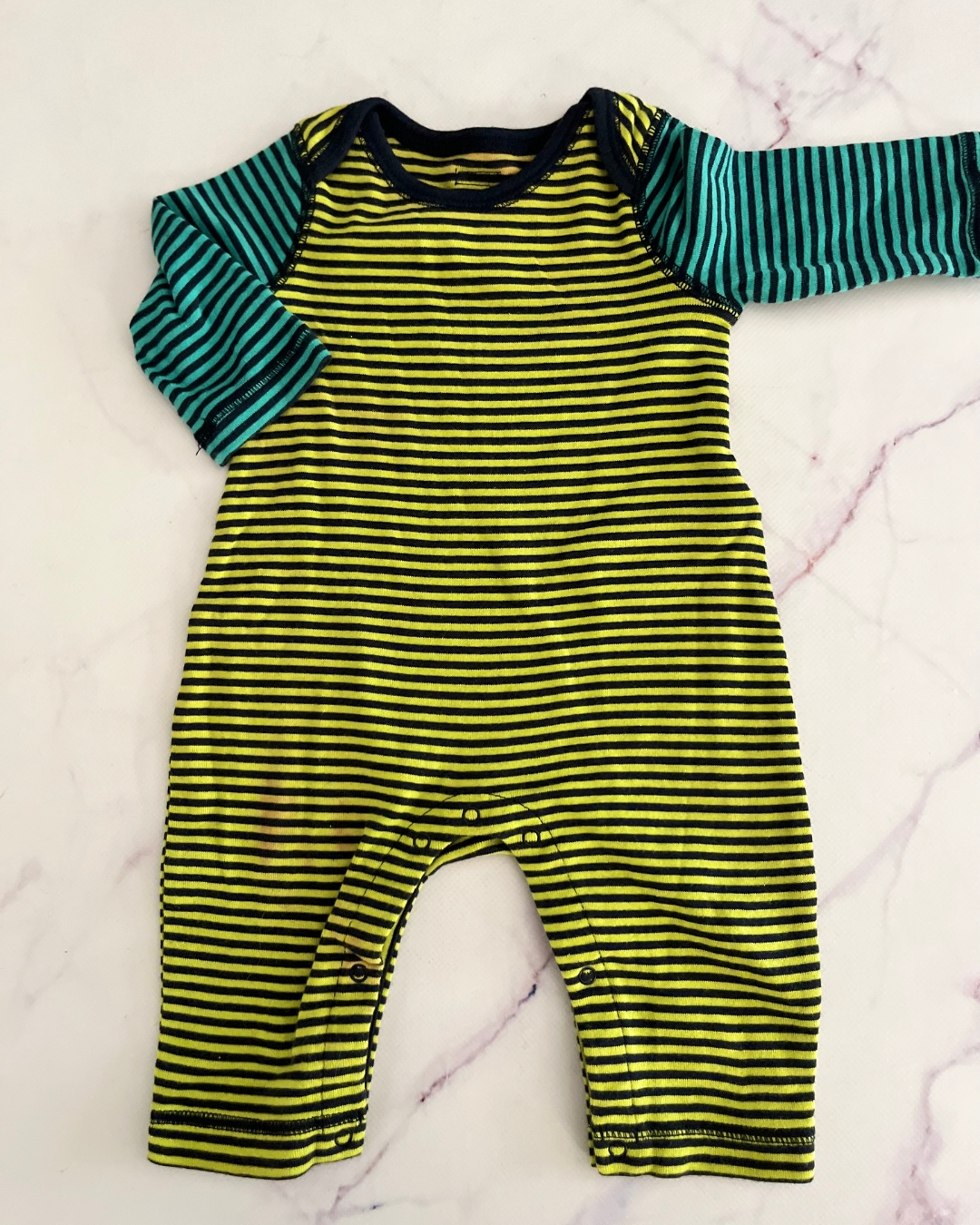 Gap yellow and black striped romper 0/3M