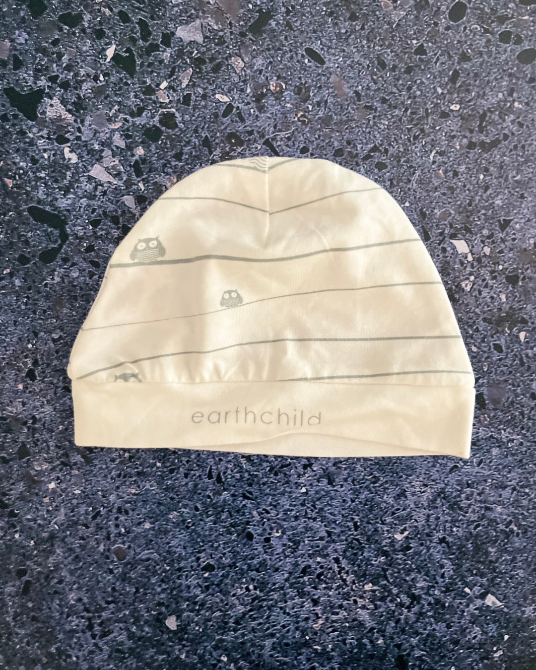 Earth Child white owl beanie 3/6M