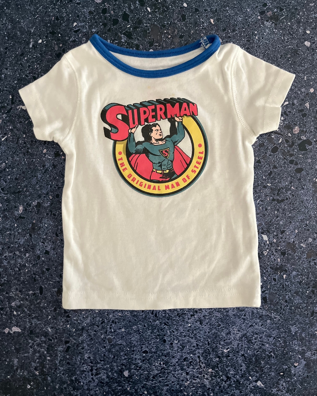 Cotton On Superman red and white striped shorts and T shirt with blue trim 1/3M