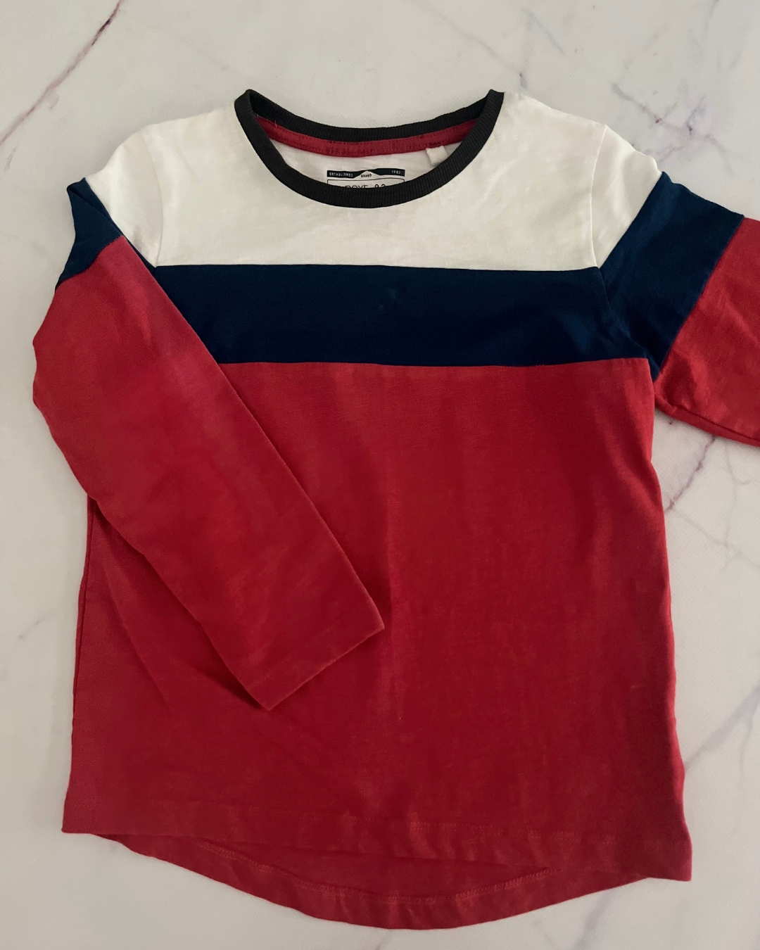 Next red, white and blue striped long sleeve T shirt 5/6Y