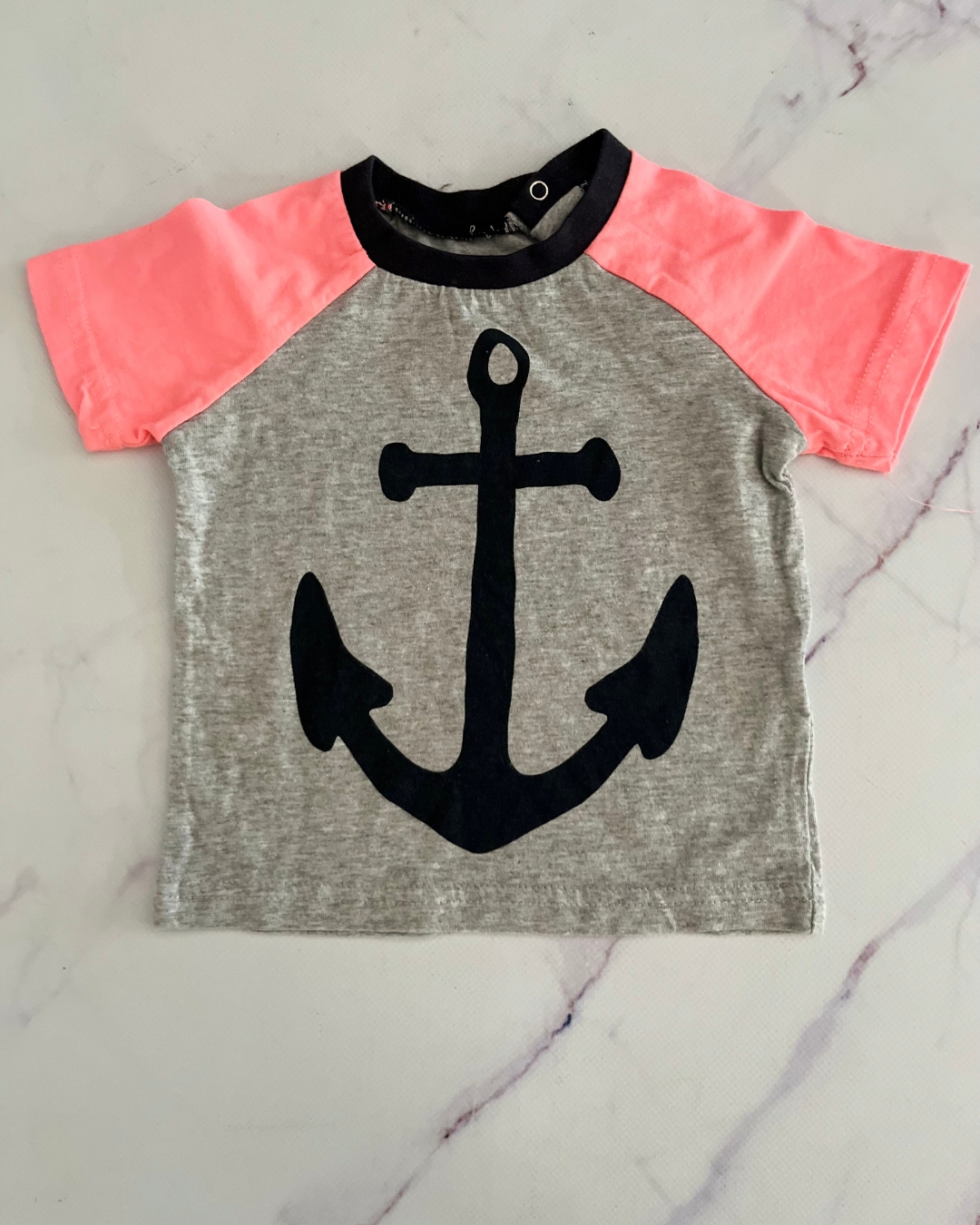 Cotton On grey and pink anchor T shirt 12/18M