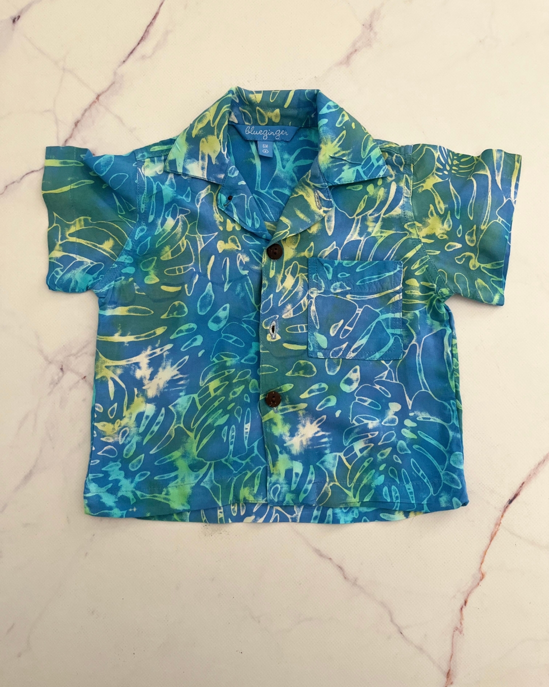 Blue Ginger blue floral collared shirt 6M