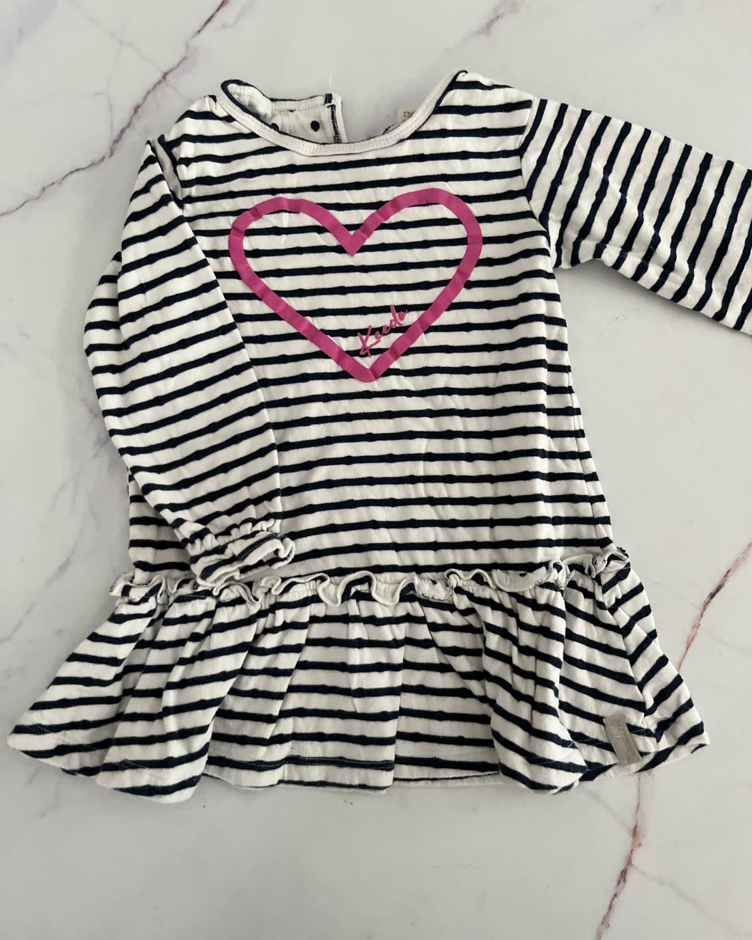 Keedo blue and white striped heart dress 2/3Y