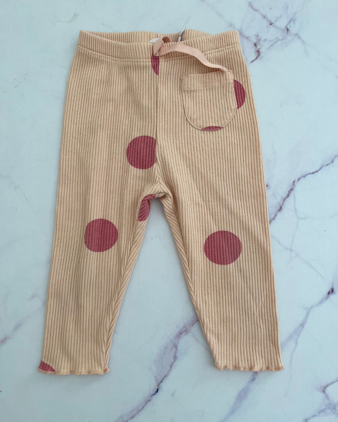 Zara peach ribbed polka dot pants 6/12M