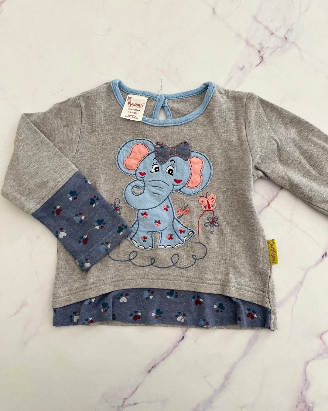 Hooligans grey elephant long sleeve T shirt 2/3Y