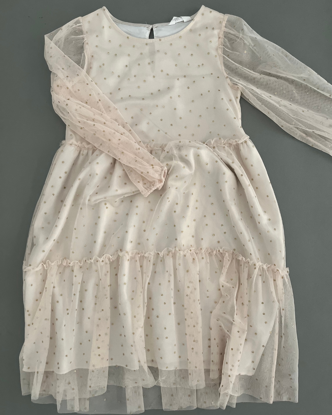 H&M beige tulle polka dot dress 7/8Y