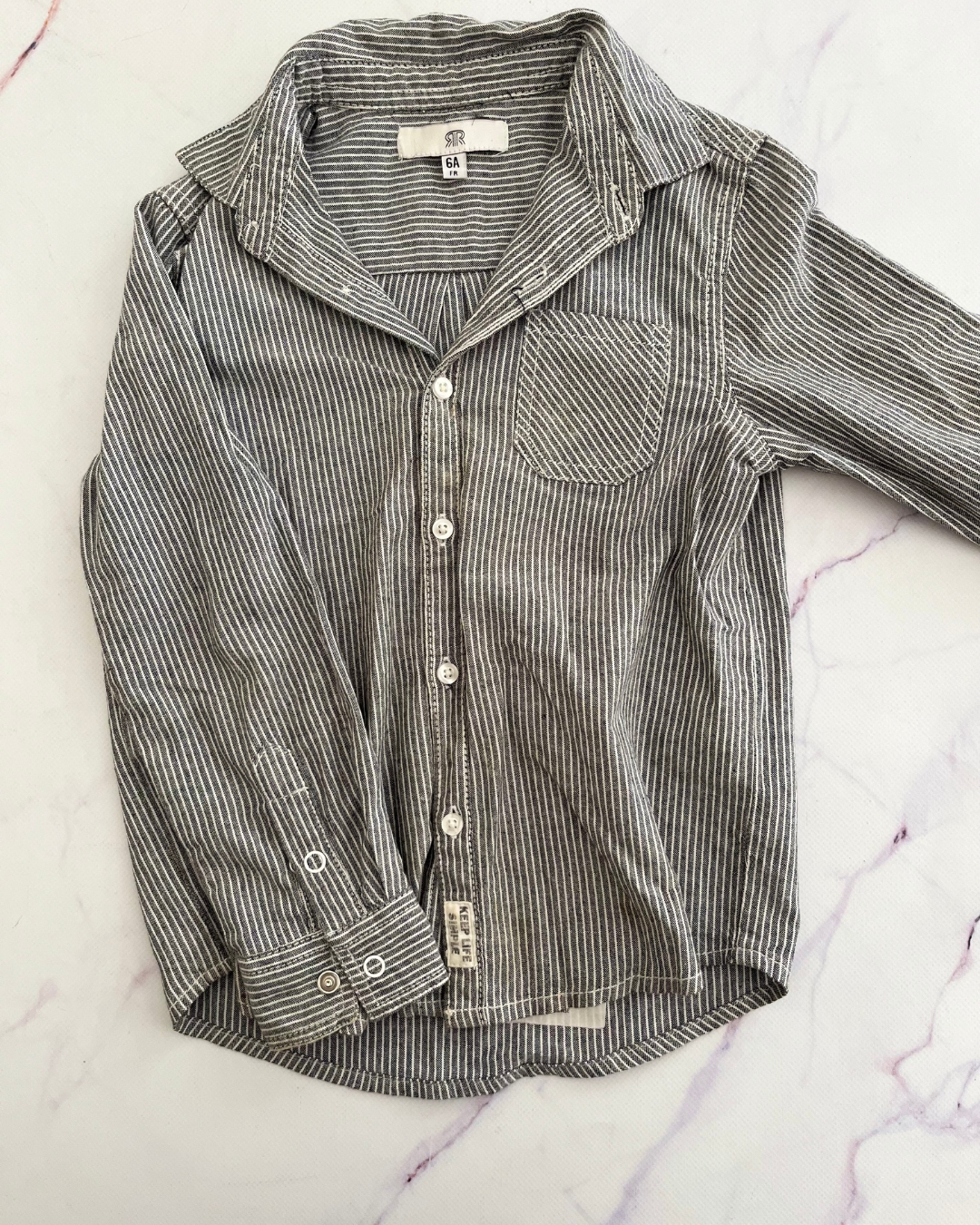 RR France grey and white striped collared shirt 6Y