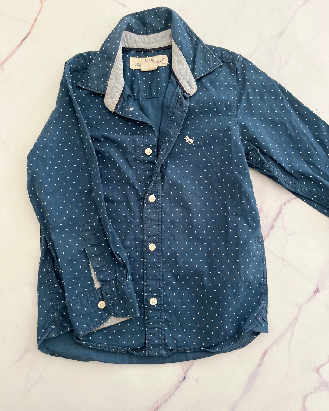 H&M blue polka dot collared shirt 4/5Y