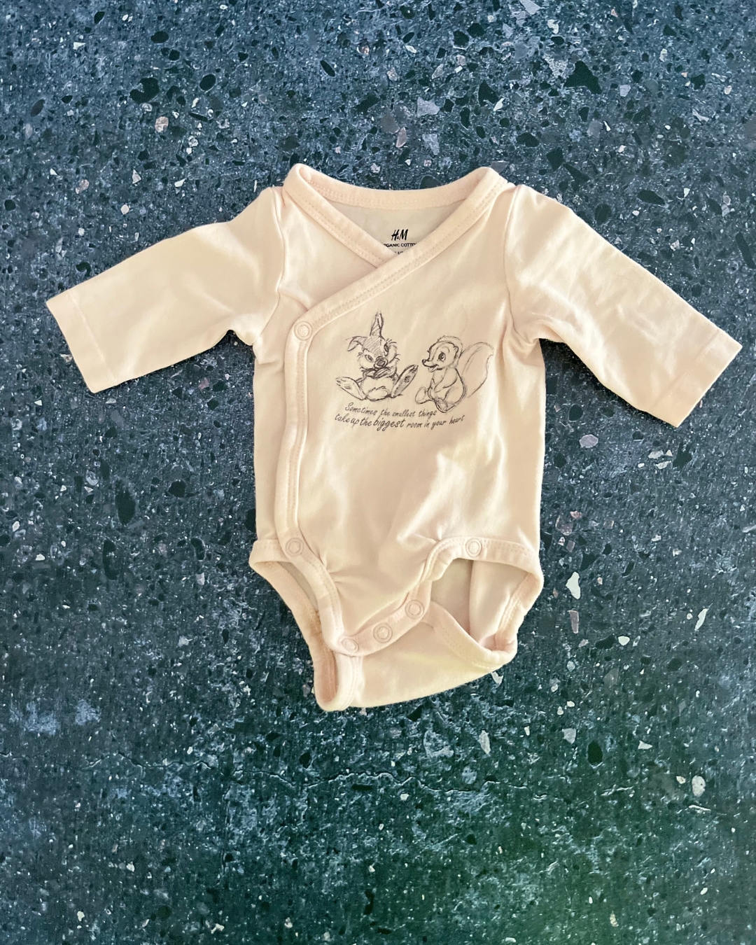 H&M light pink bunny and squirrel baby grow 0/1M