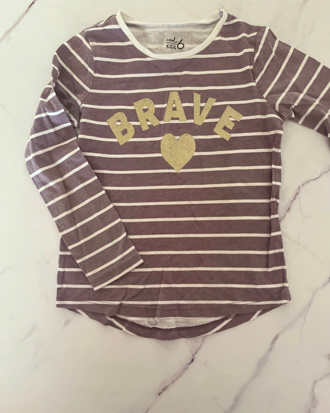 Woolworths purple striped Brave long sleeve T shirt 6Y