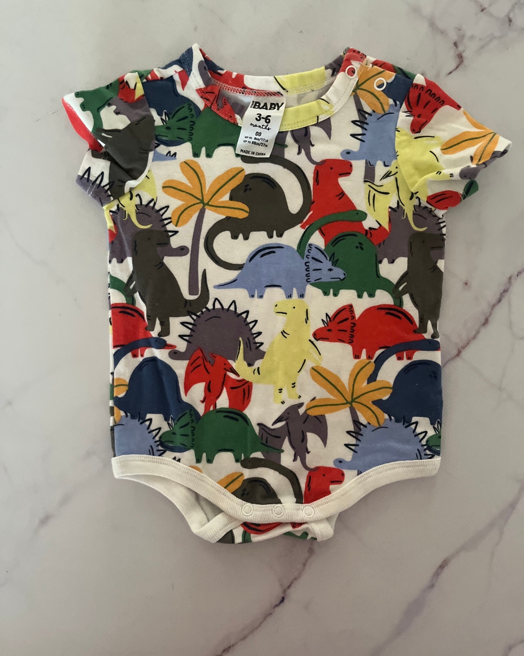 Cotton On white dinosaur baby grow 3/6M