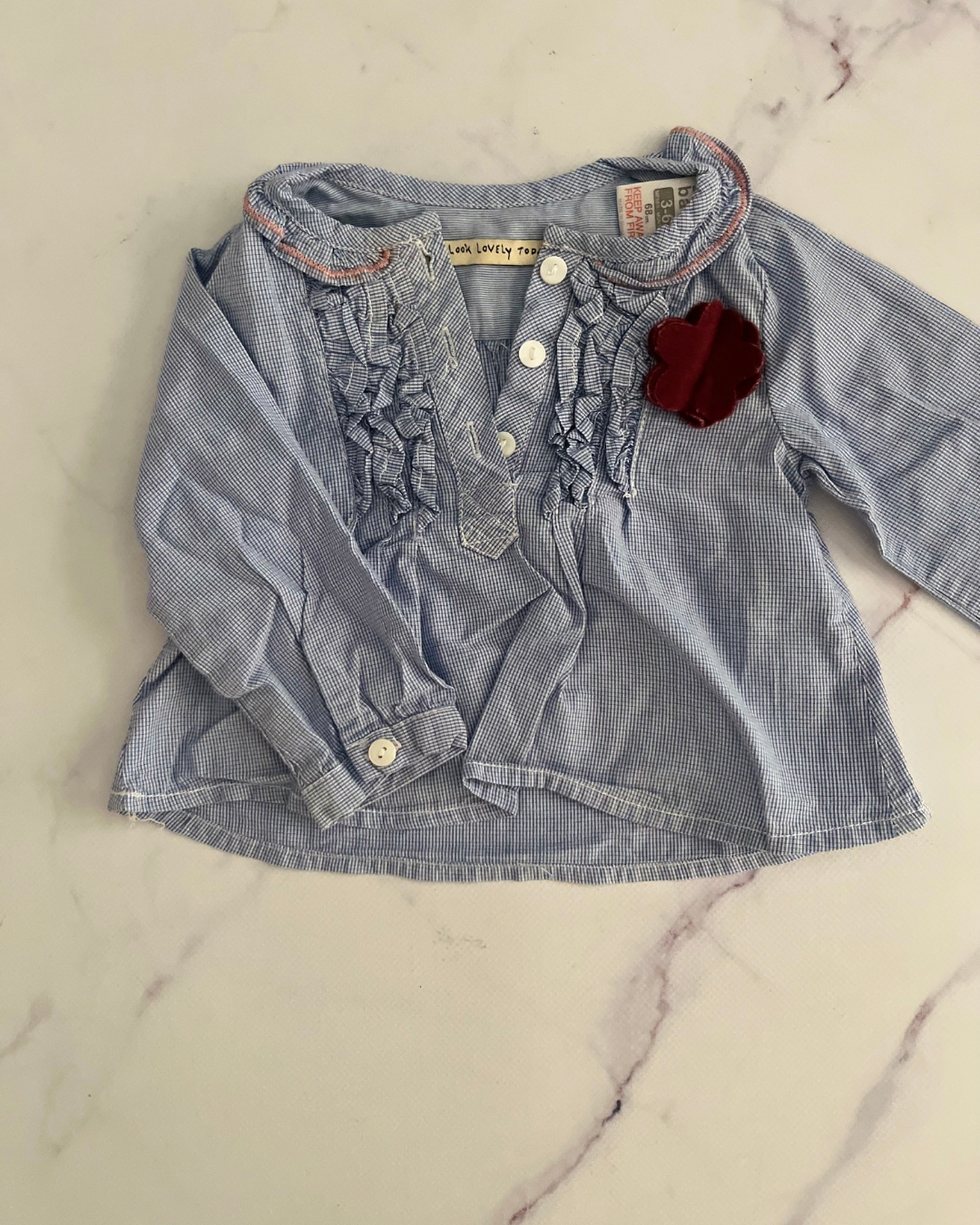 Zara blue checked top 3/6M