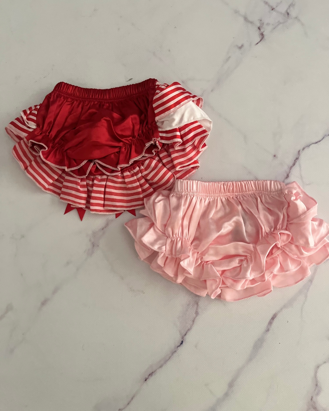 Royal Spoils red frilly and satin pink bloomer set 0/3M