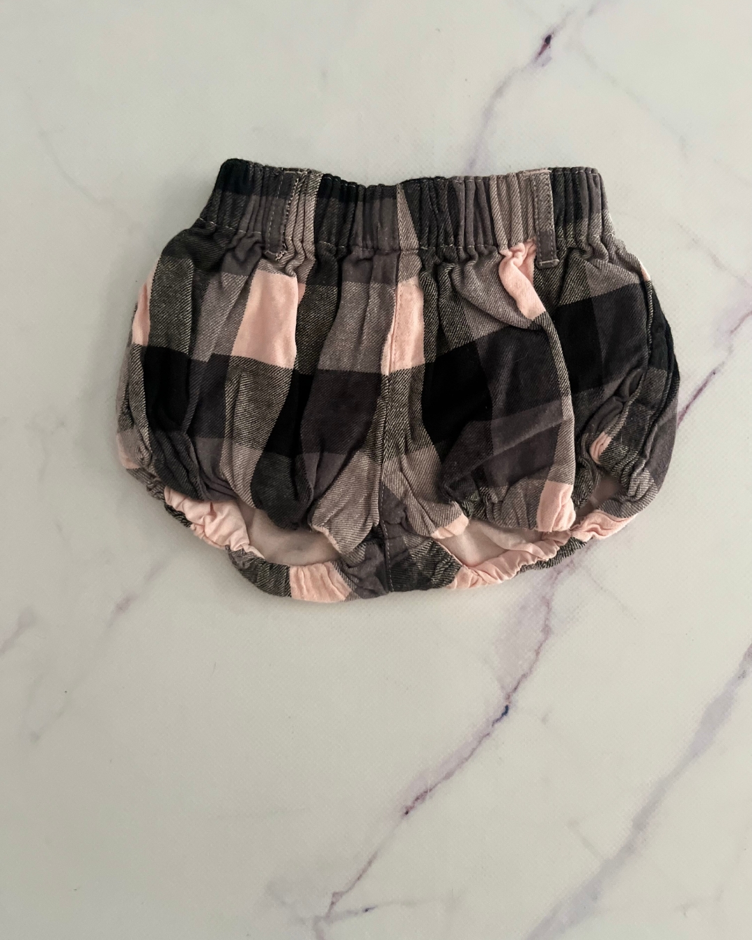 La Compagnie Des Petits pink and grey checked shorts 12M
