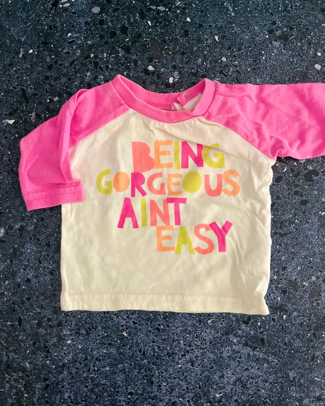 Cotton On white and pink Being Gorgeous Ain't Easy long sleeve T shirt 0/3M